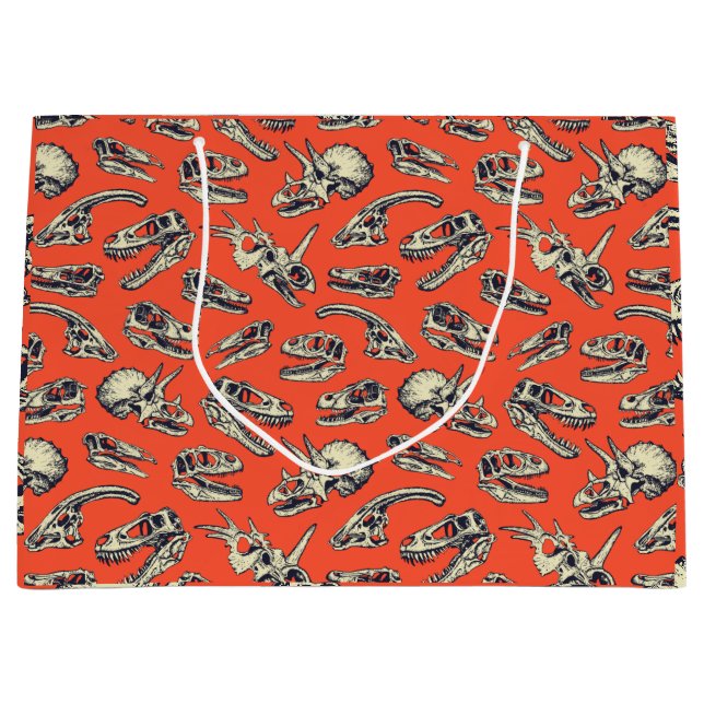 Orange & Navy Dinosaur Skulls Large Gift Bag (Front)