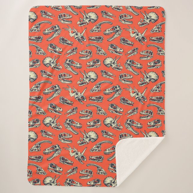 Orange & Navy Dinosaur Skulls Sherpa Blanket (Front)