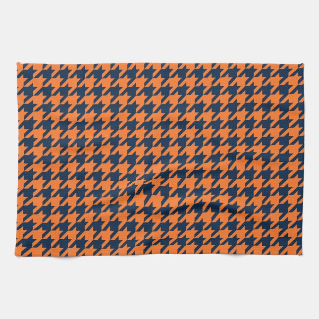 Orange/Navy Houndstooth Kitchen Towel (Horizontal)