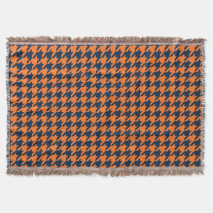 Orange/Navy Houndstooth Throw Blanket