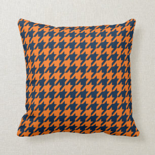 Orange/Navy Houndstooth Throw Pillow