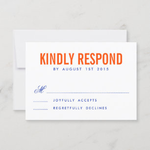 Orange & Navy Modern Typography Wedding RSVP Card