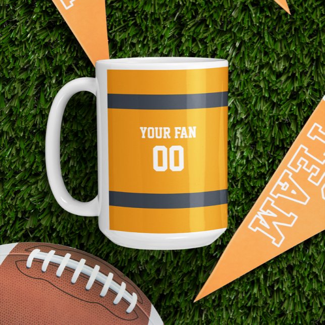 Orange, Navy & White Football Team Personalized Coffee Mug (Creator Uploaded)