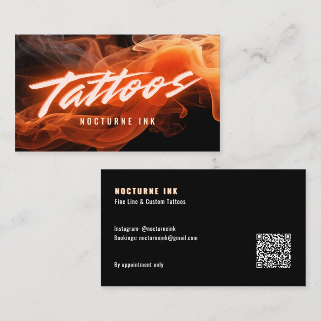 Orange Neon & Smoke Tattoo Artist QR Code Business Card (Front/Back)