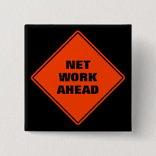 Orange network ahead classic road sign 2 inch square button