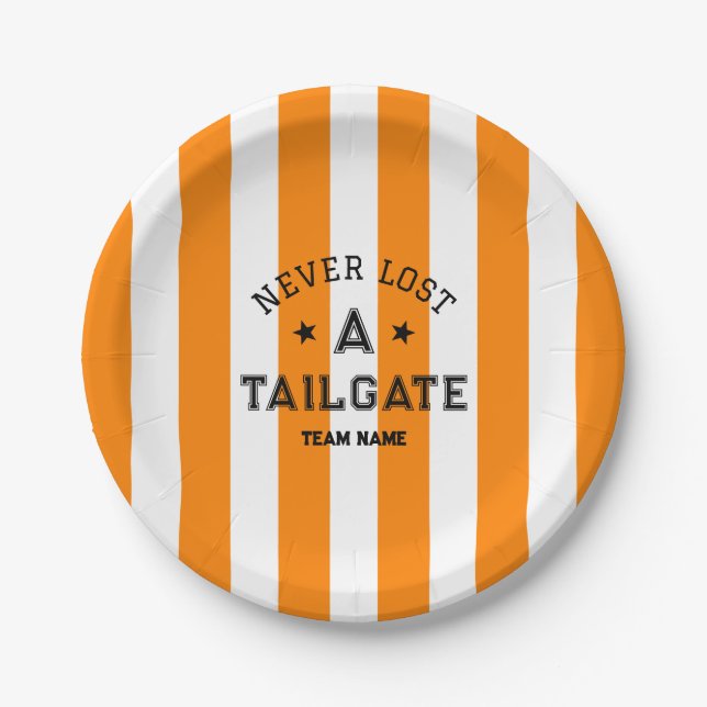 Orange Never Lost A Tailgate Custom Team Game Day Paper Plate (Front)