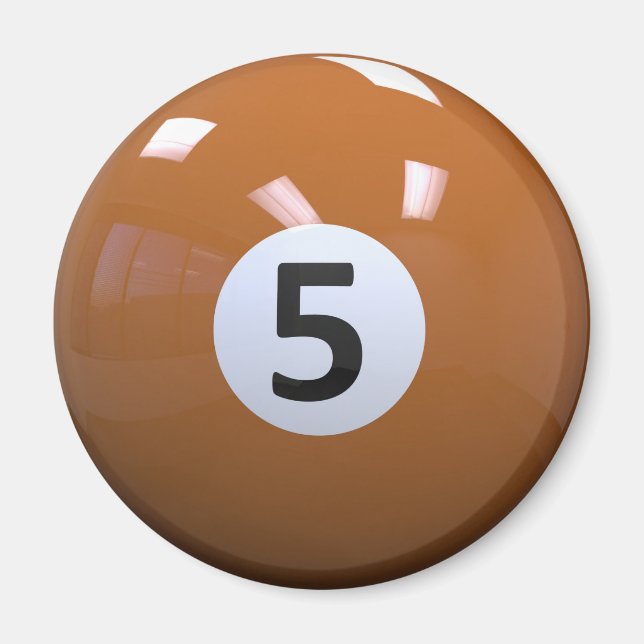 Orange No. 5 Billiard Pool Ball Magnet (Front)