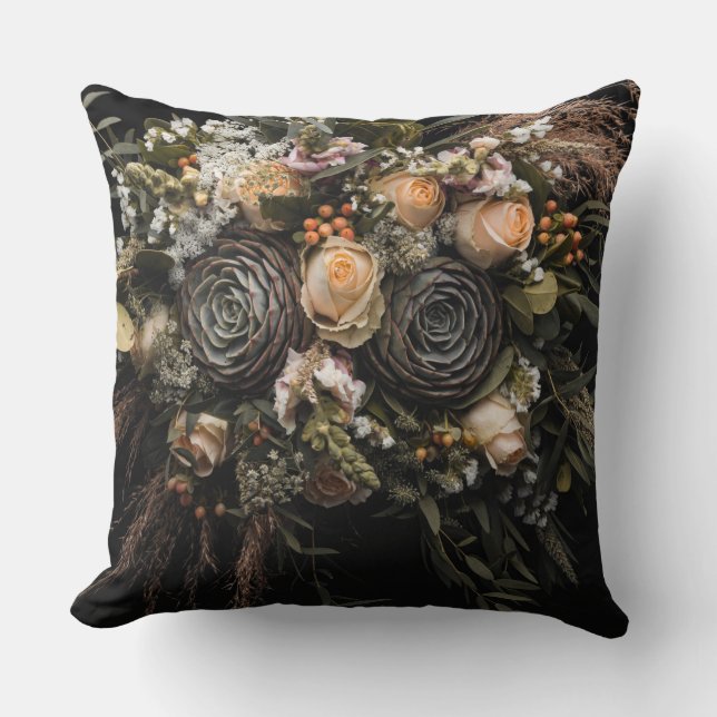 orange noir crémeux Floral Throw Oreiller (Recto)