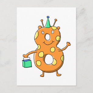 Orange number 8 monster for 8th Birthday. Postcard
