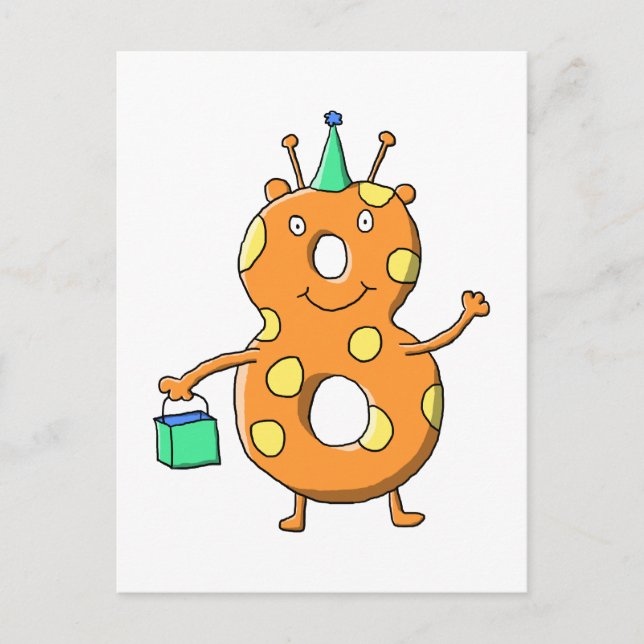Orange number 8 monster for 8th Birthday. Postcard (Front)