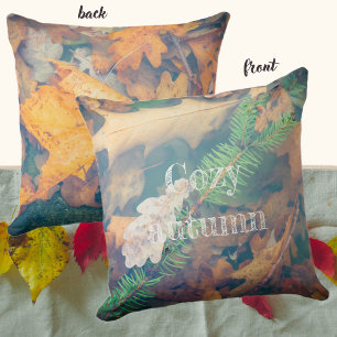 Orange oak leaves under the water throw pillow