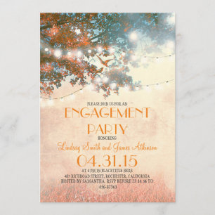 Orange oak tree lights love birds engagement party invitation