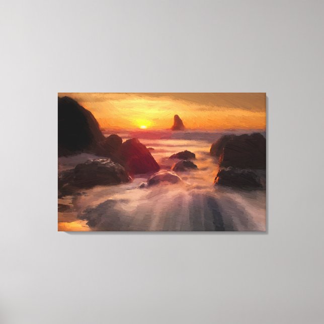 Orange Ocean Oil Painting Print Wrapped (Front)