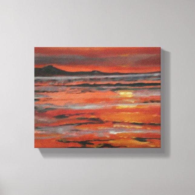 Orange Ocean Sunset Painting Canvas Print (Front)