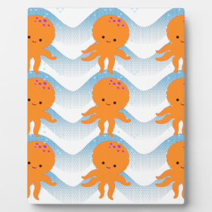 Orange Octopus And Blue Waves Pattern Plaque