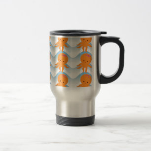 Orange Octopus And Blue Waves Pattern Travel Mug
