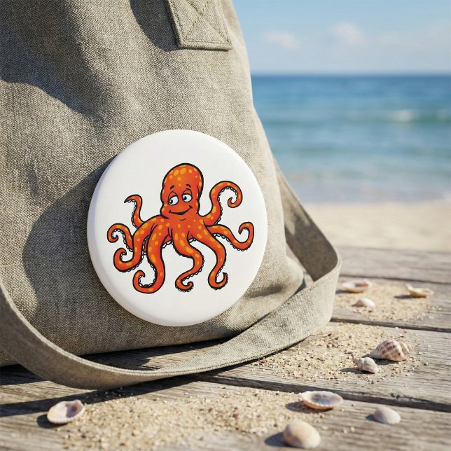 Orange Octopus Cartoon Ocean Sea Creature 3 Inch Round Button (Creator Uploaded)