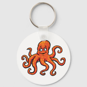 Orange Octopus Cartoon Ocean Sea Creature Keychain