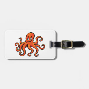 Orange Octopus Cartoon Ocean Sea Creature Luggage Tag