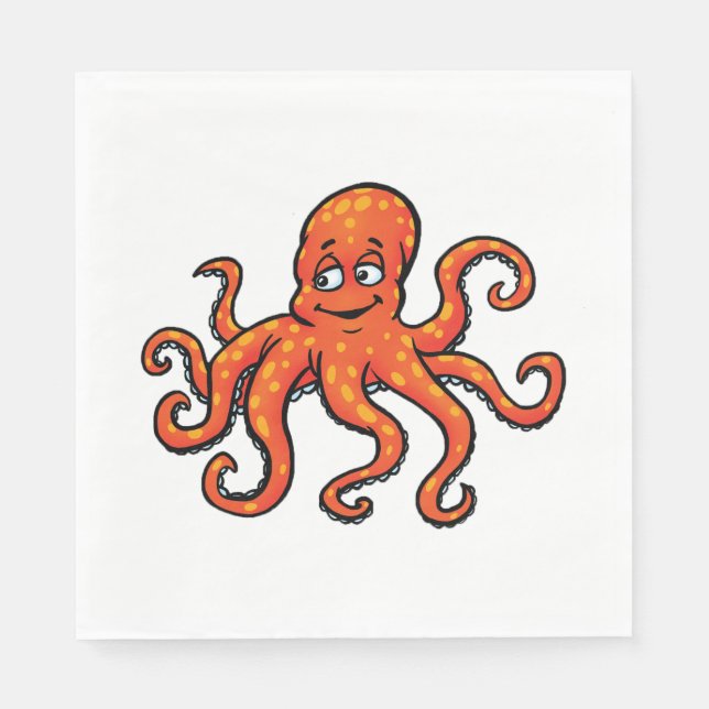 Orange Octopus Cartoon Ocean Sea Creature Napkin (Front)