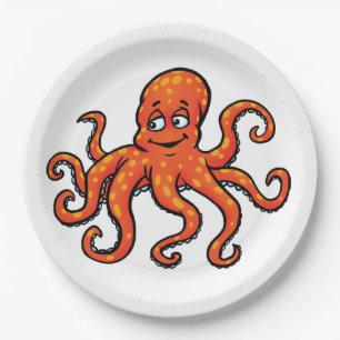 Orange Octopus Cartoon Ocean Sea Creature Paper Plate