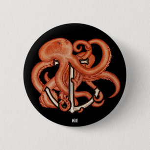 Orange Octopus Over Anchor 2 Inch Round Button