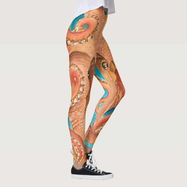 Orange Octopus Teal Watercolor Leggings (Right)