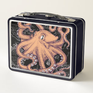 Orange Octopus Tentacles ink Metal Lunch Box