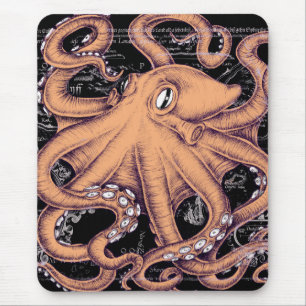 Orange Octopus Tentacles ink Mouse Pad