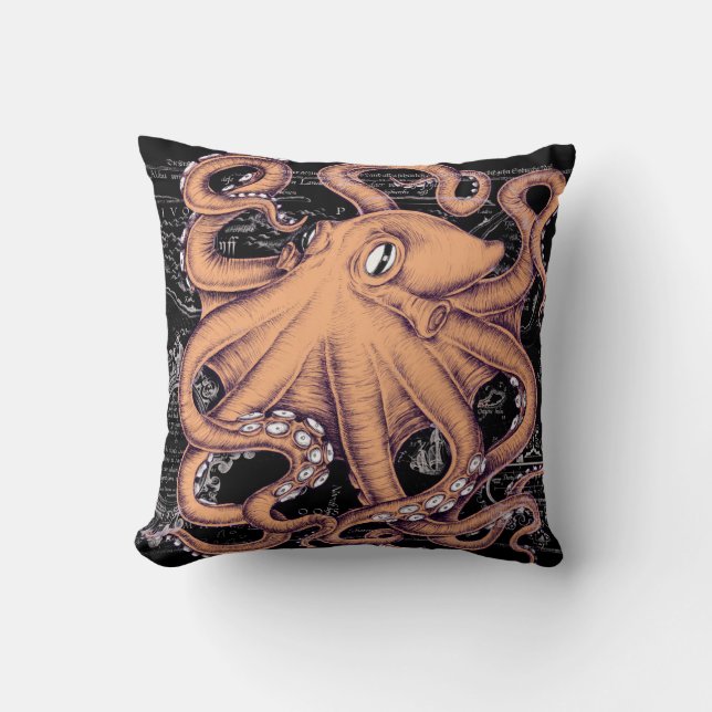 Orange Octopus Tentacles ink Throw Pillow (Front)