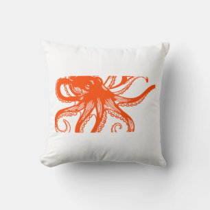 Orange Octopus Throw Pillow