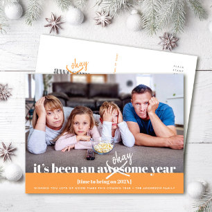 Orange Okay New Year Bold Modern Funny Photo Holiday Postcard