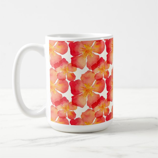 Orange Oleander Floral Pattern Coffee Mug (Left)