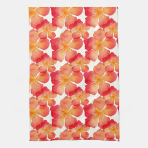 Orange Oleander Floral Pattern Kitchen Towel