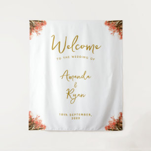 Orange Oleander Flower Wedding Welcome Backdrop Tapestry