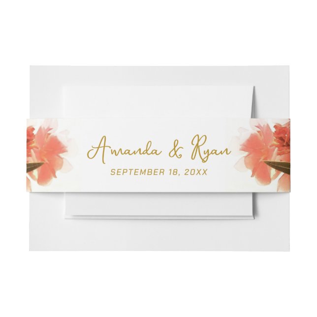Orange Oleander Flowers Floral Beach Wedding Invitation Belly Band (Front Example)