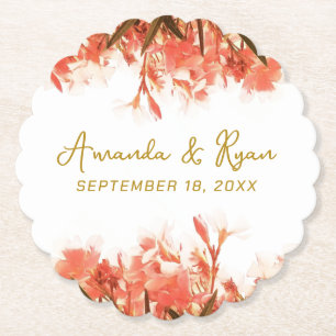 Orange Oleander Flowers Floral Beach Wedding  Paper Coaster