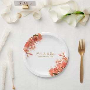 Orange Oleander Flowers Floral Beach Wedding  Paper Plate
