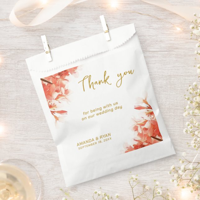 Orange Oleander Flowers Floral Wedding Thank you Favour Bag (Clipped)