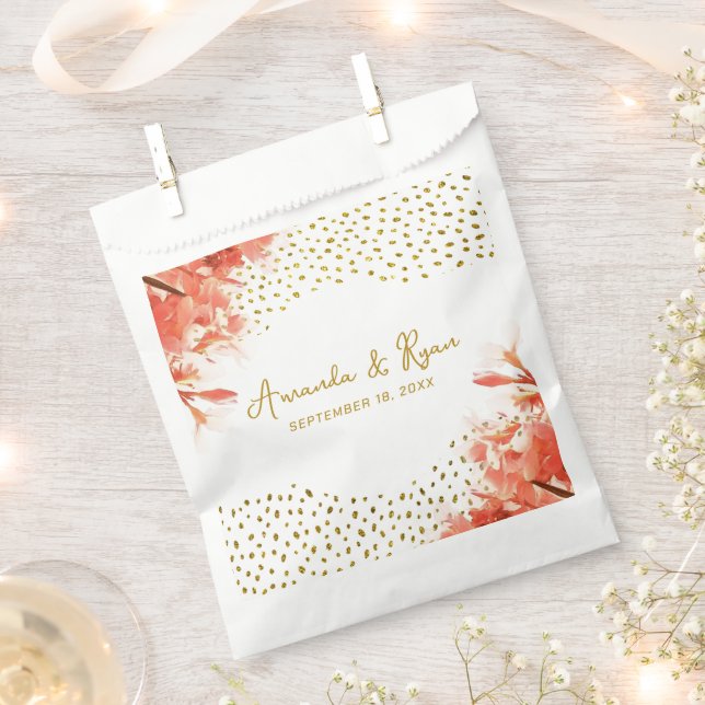 Orange Oleander Flowers Gold Glitter Wedding  Favour Bag (Clipped)