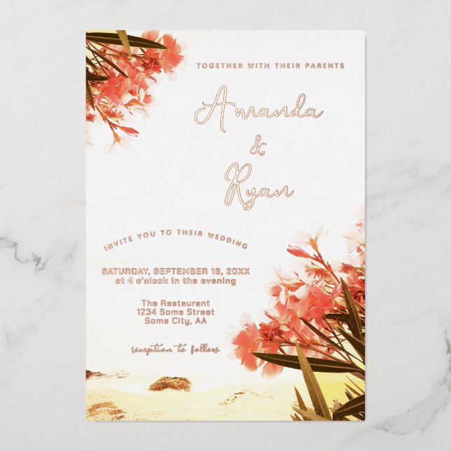 Orange Oleander Flowers on the Beach Wedding  (Front)
