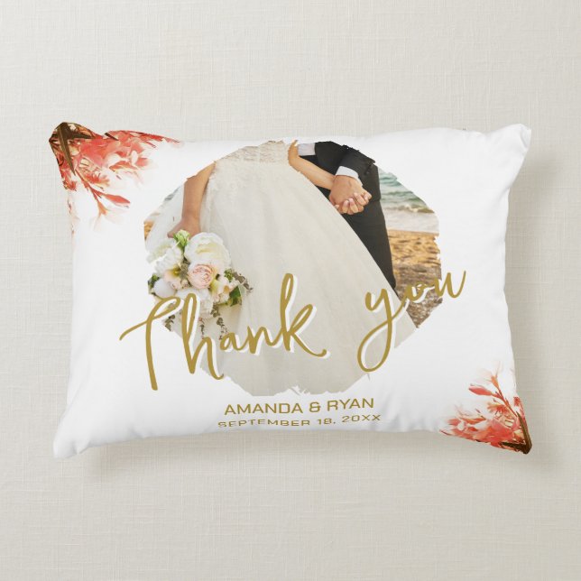 Orange Oleander Flowers Photo Thank you Wedding  Accent Pillow (Front)