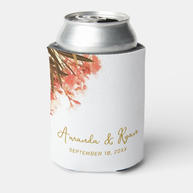 Orange Oleander Flowers Wedding Celebration Can Cooler (Can Back)