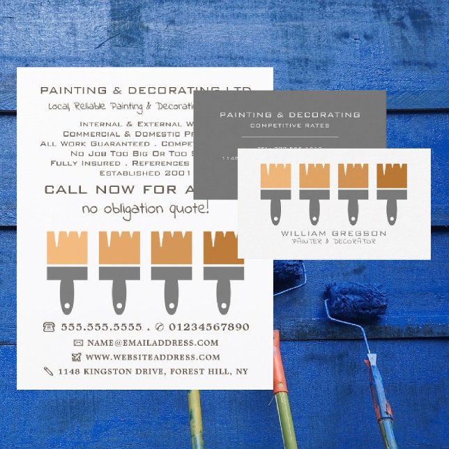 Orange Ombre Brushes, Painter & Decorator Business Card (Creator Uploaded)