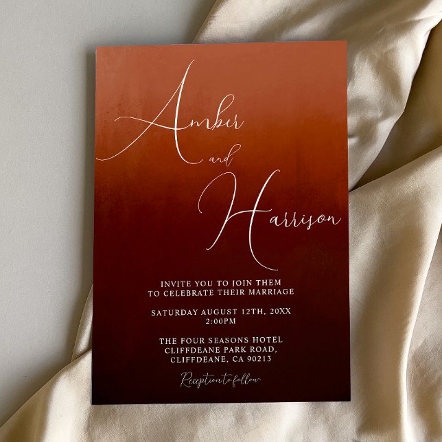 Orange Ombre Dark Glamour Boho Wedding Invitation (Creator Uploaded)