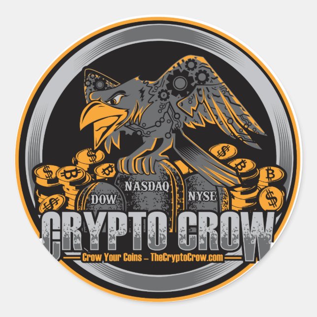 Orange on Black Crypto Crow Classic Round Sticker (Front)