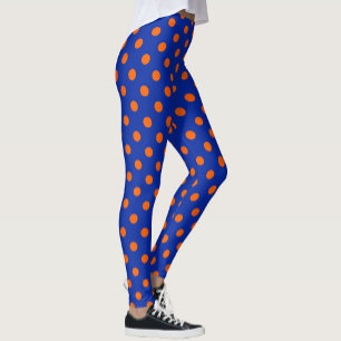 Orange On Blue Polka Dots Pattern Design  Leggings
