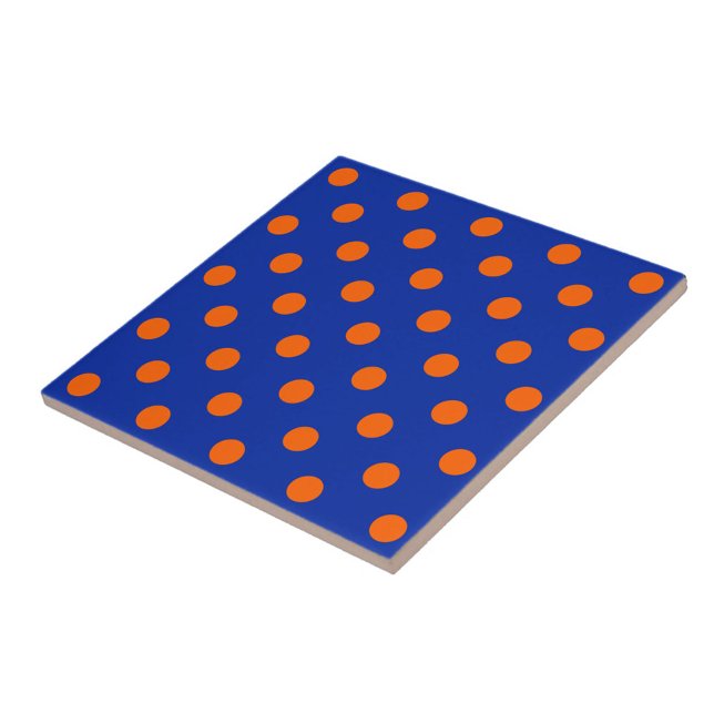 Orange On Blue Polka Dots Pattern Design  Tile (Creator Uploaded)