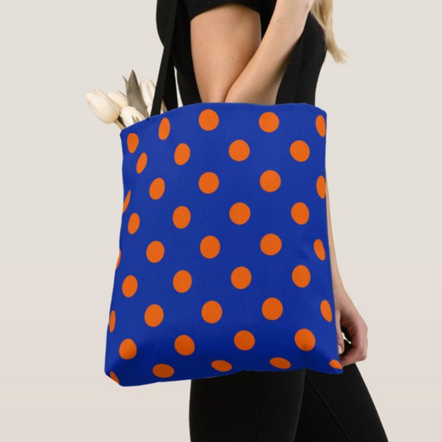 Orange On Blue Polka Dots Pattern Design  Tote Bag (Creator Uploaded)