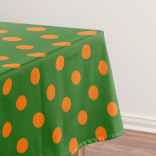 Orange On Green Polka Dots Pattern Design Tablecloth